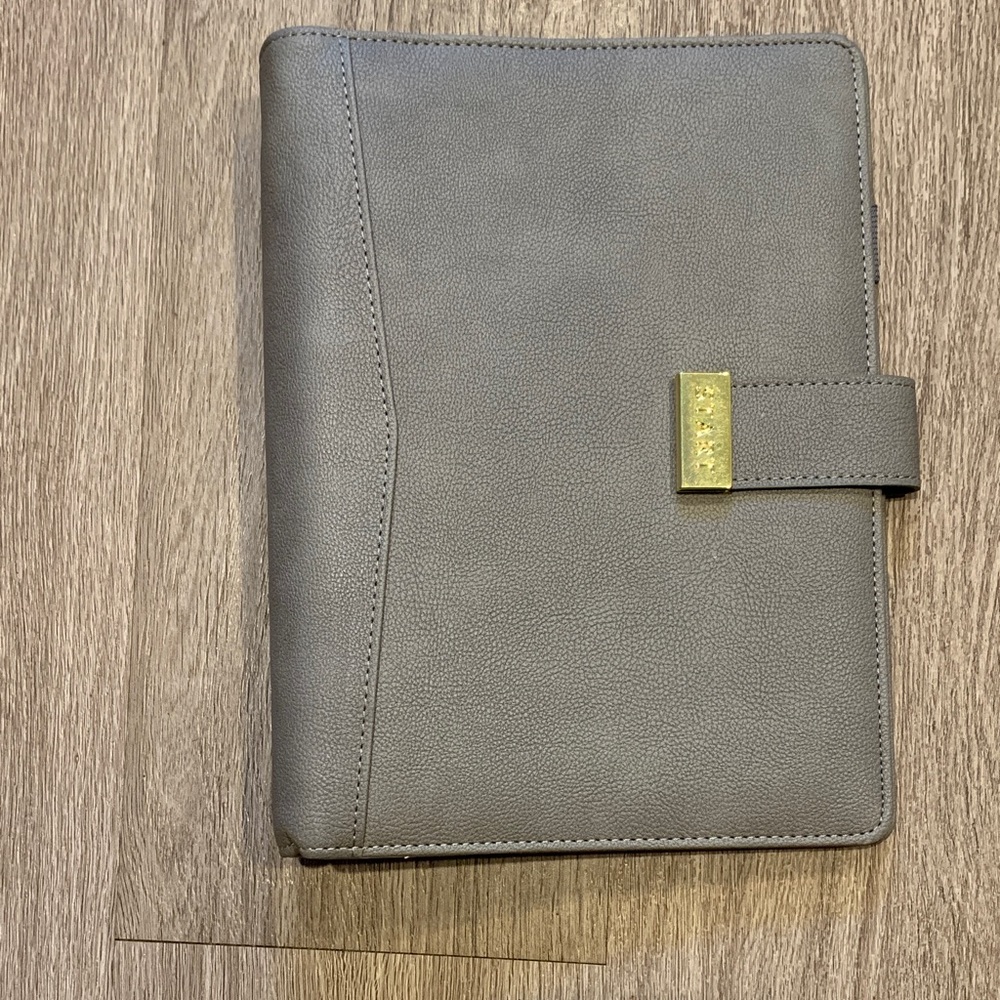 NWOT Gray Leather Planner with Gold Accent